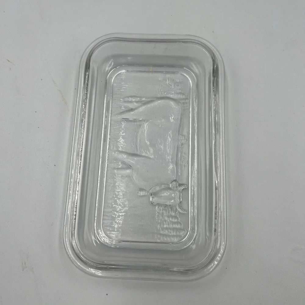 Vintage‎ Clear Glass Butter Dish Embossed Cow Covered Server LID ONLY! France